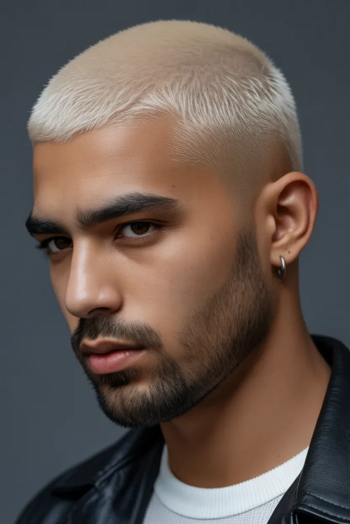 Bleached Buzz with Clean Beard Fade