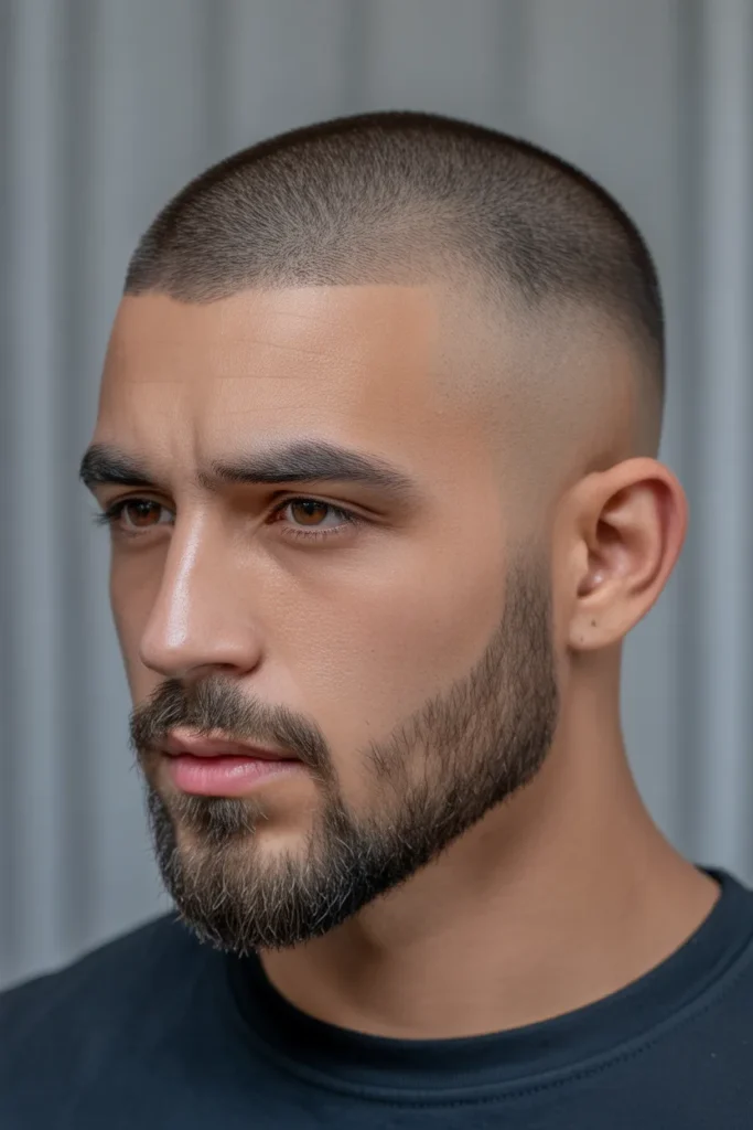 Buzz Cut with Beard and Side Fade
