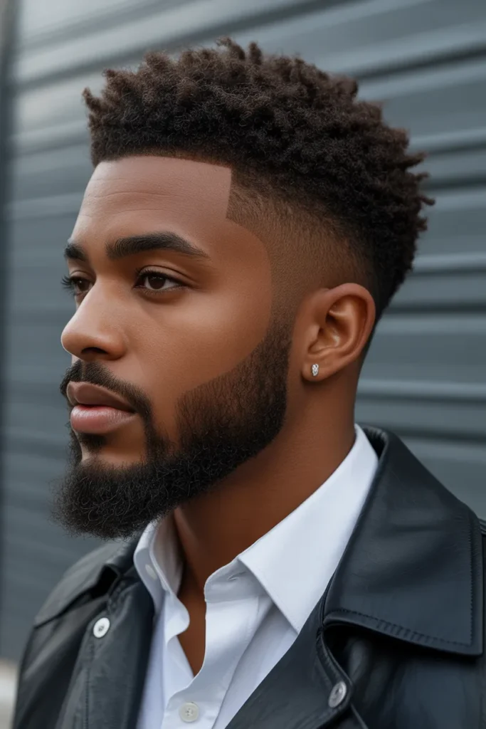 Drop Fade Afro with Shaped Beard