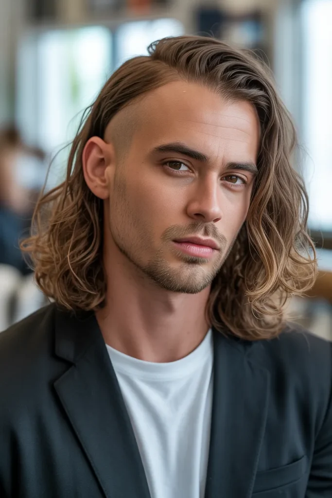 Long Wavy Hair with Mid Fade