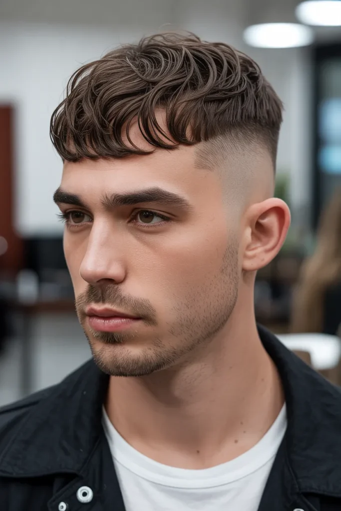 Low Drop Fade with Textured Bangs