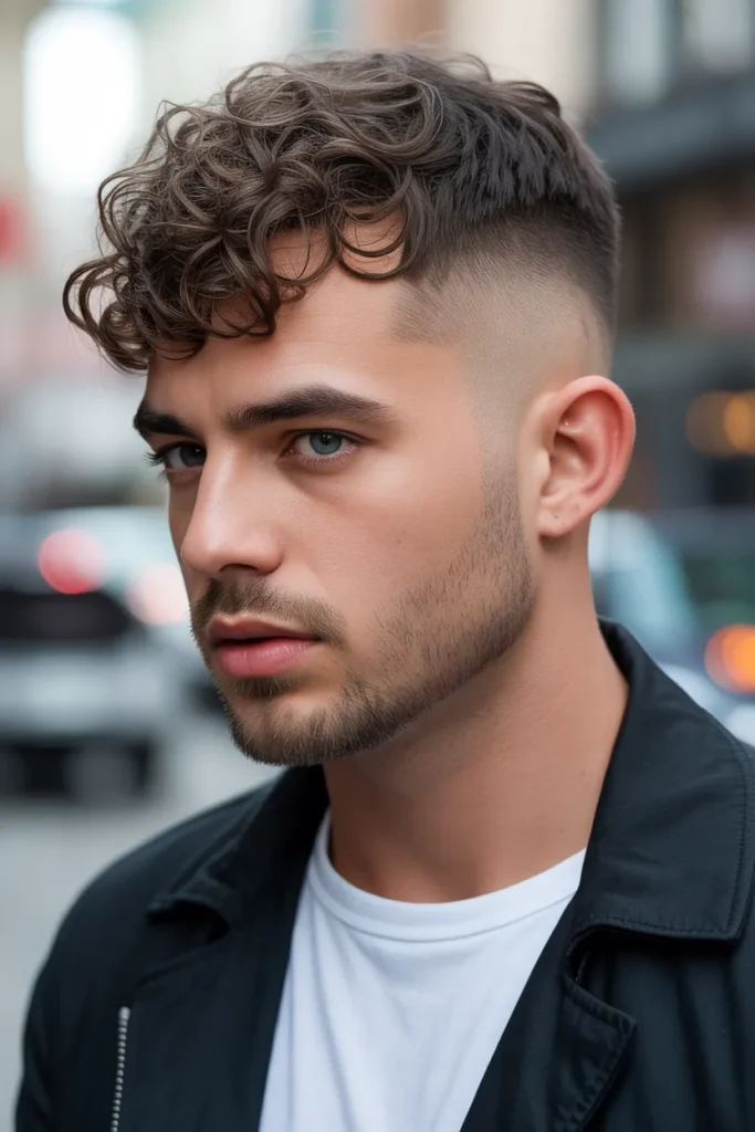 Low Taper Fade with Curly Fringe