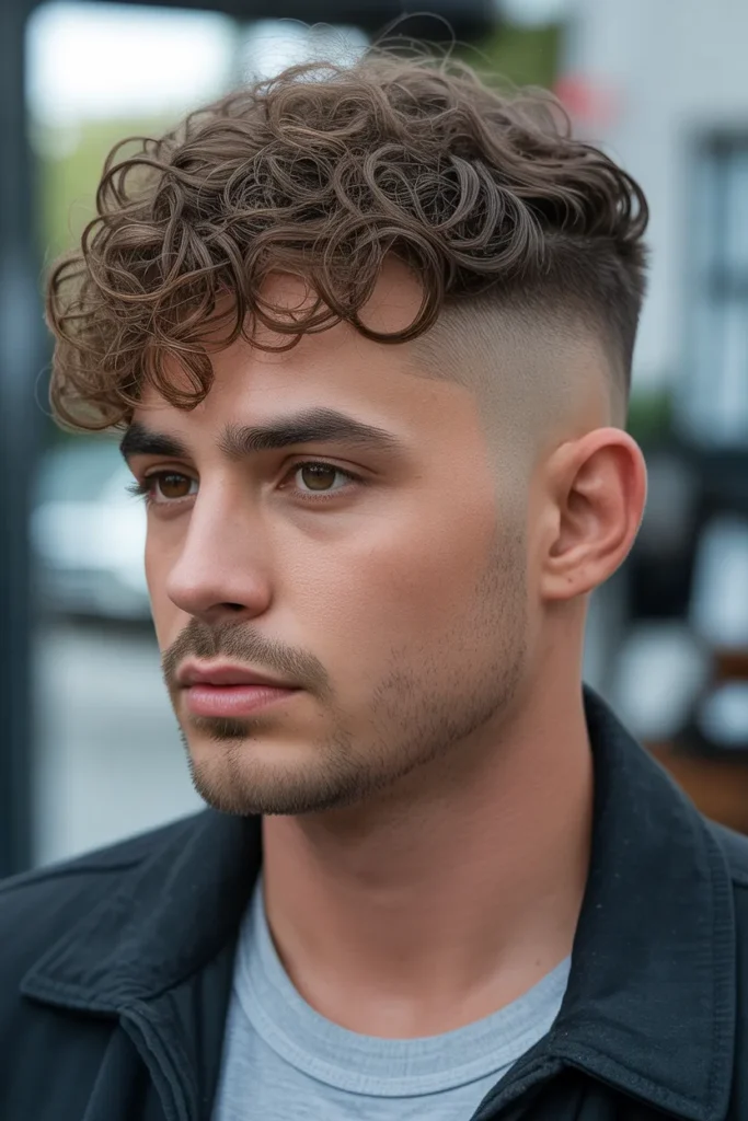 Medium Curly Top with Low Fade