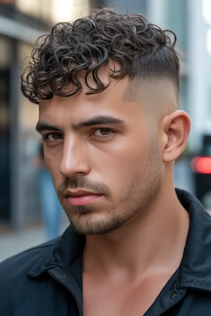 Short Curly Fringe with Fade