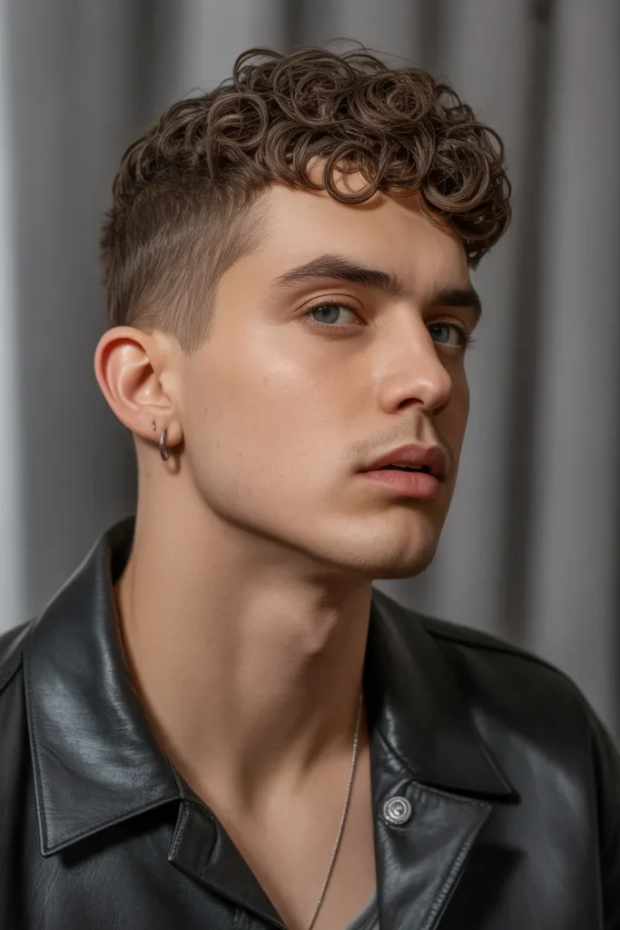 Short Curly Top with Etched Hair Design