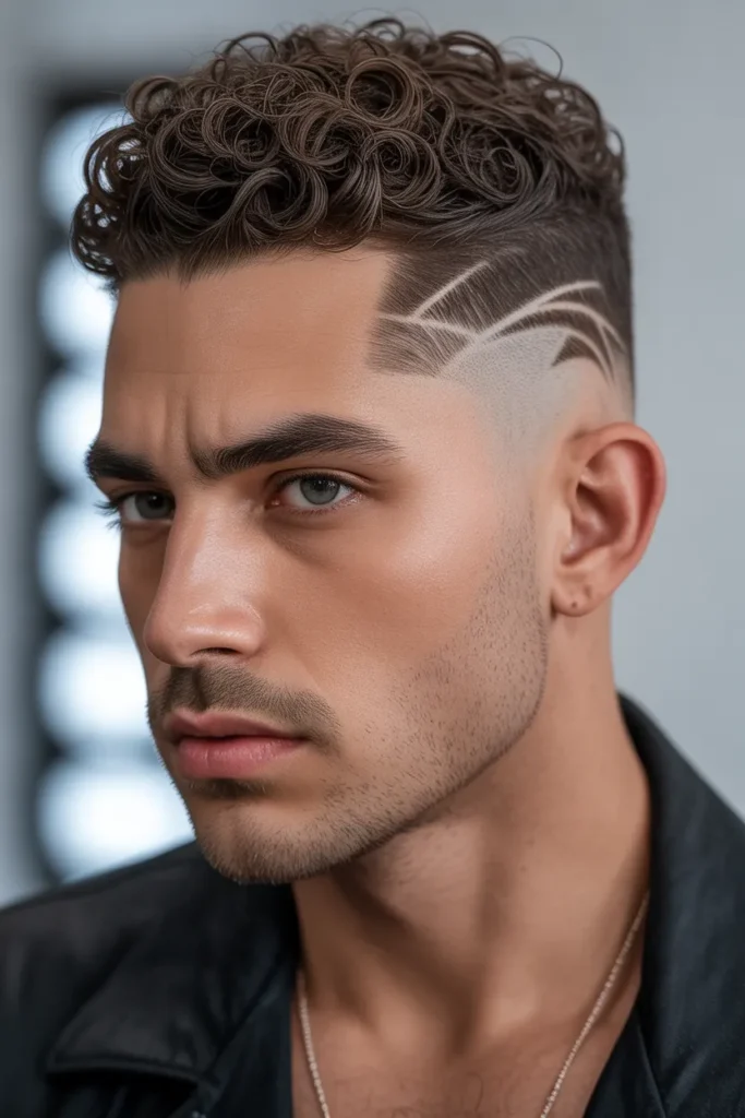 Short Curly Top with Line Design