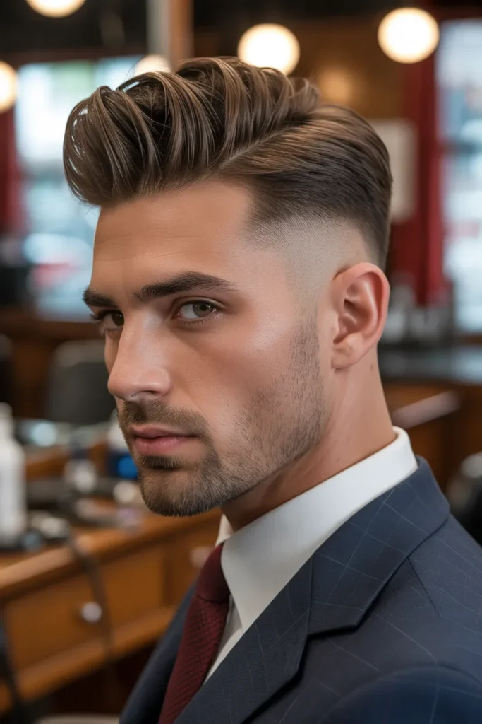 Short Pompadour with Tapered Neck