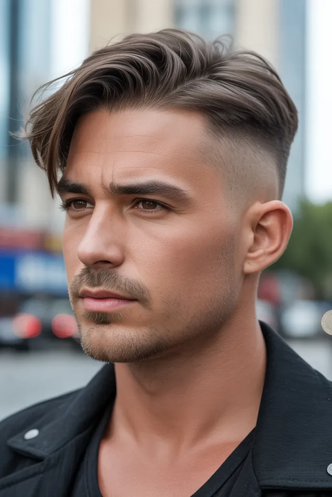 Side-Swept Layered Top with Taper Fade