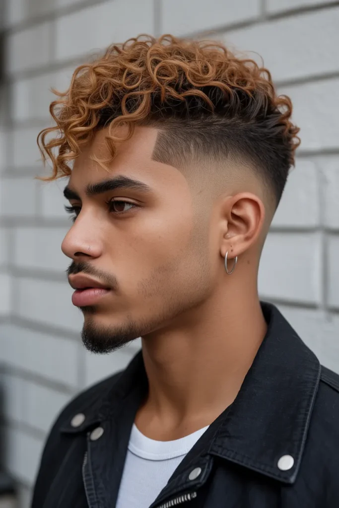 Taper Fade with Curly Faux Hawk