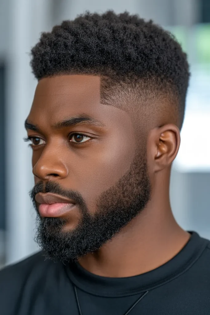 Temple Fade Afro with Beard