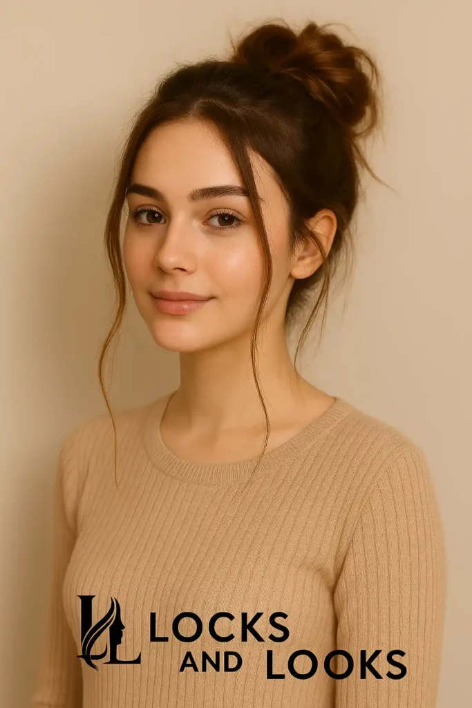 Messy Bun with Face-Framing Strands