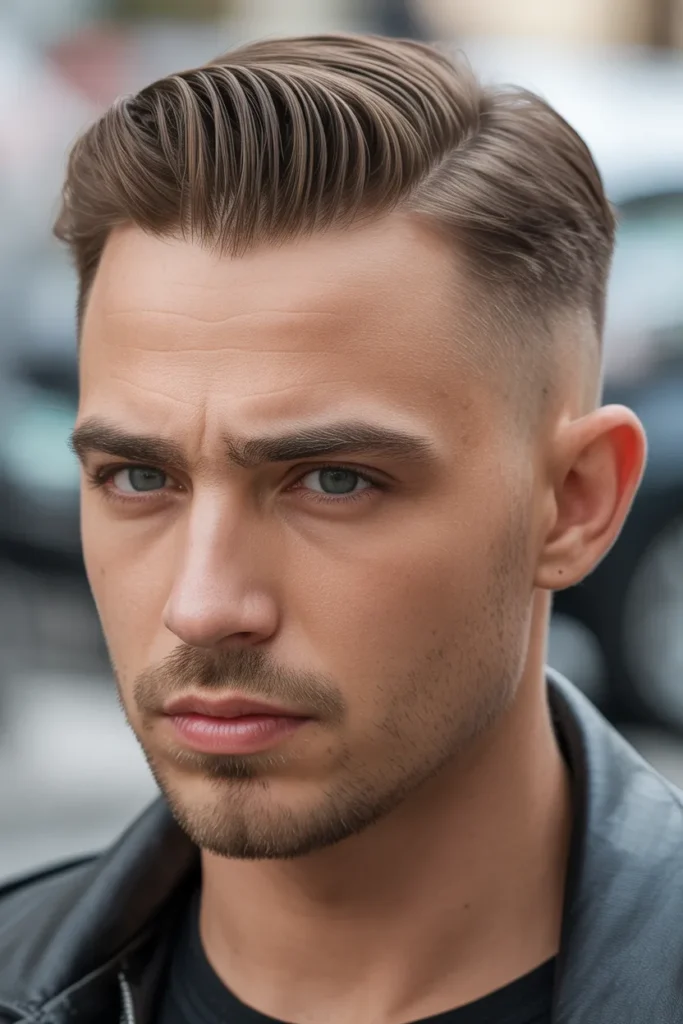 Low Fade with Slick Back