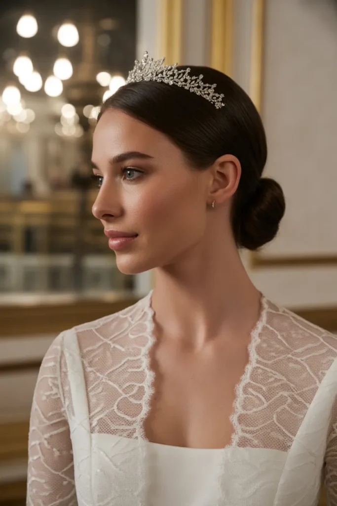 Classic Low Bun with Tiara