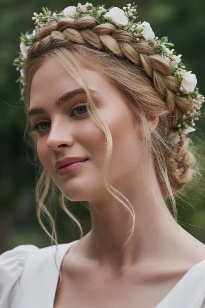 Crown Braid with Floral Accents