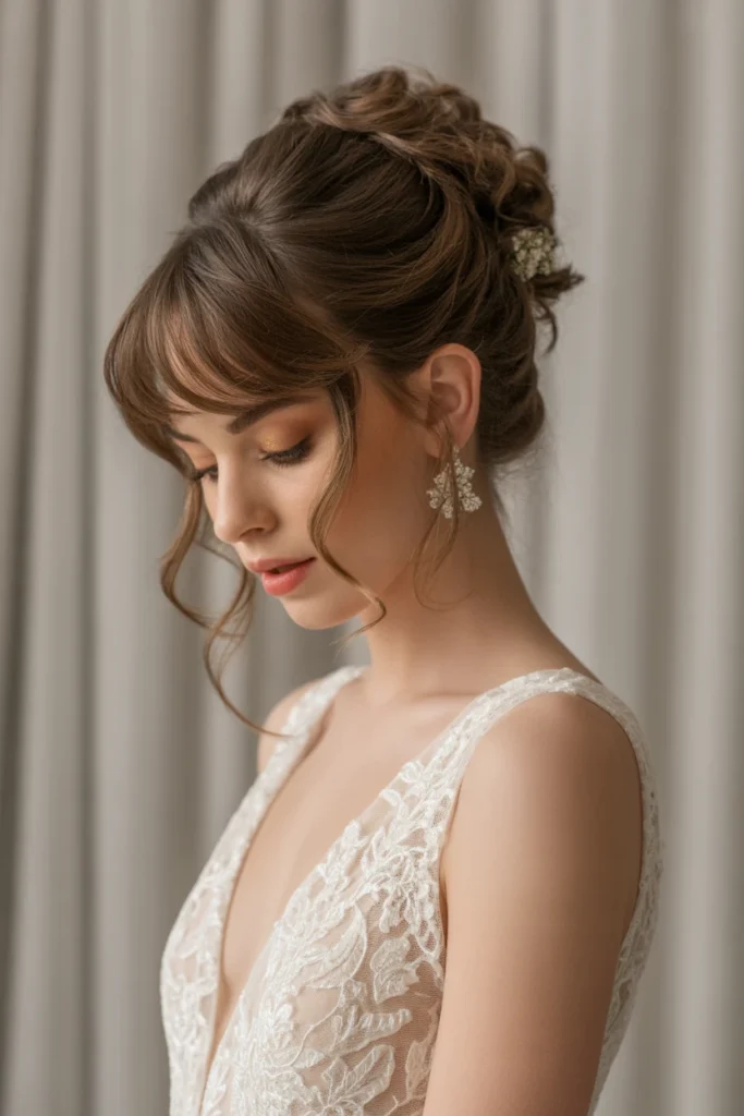 Curly Updo with Curtain Bangs