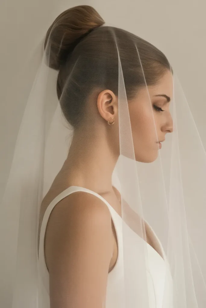 Elegant High Bun with Veil
