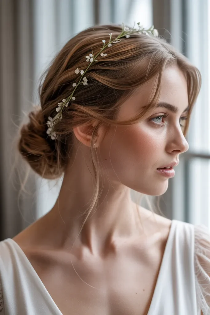 Ethereal Textured Bun with Hair Vine