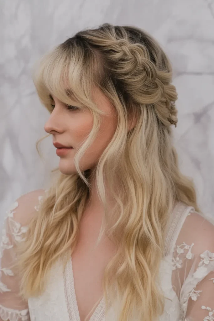 Half-Up Braided Style with Curtain Bangs