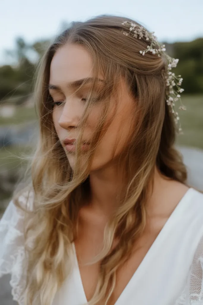 Loose Boho Waves with Floral Pins