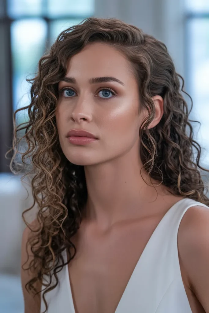 Loose Curly Waves with Side Part