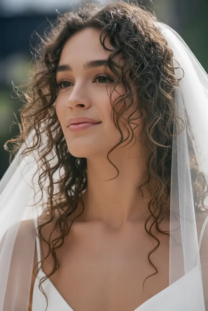 Loose Natural Curls with Veil