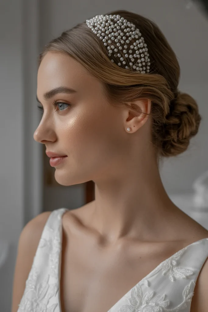 Low Bun with Pearl Pins