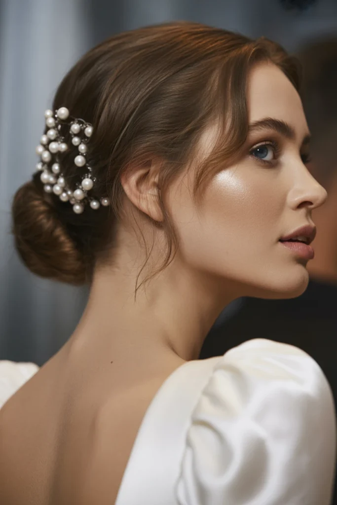 Low Bun with Pearl Pins