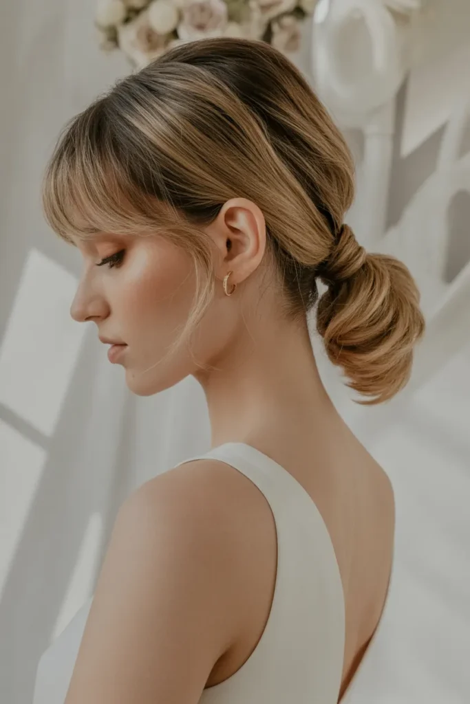 Low Ponytail with Curtain Bangs