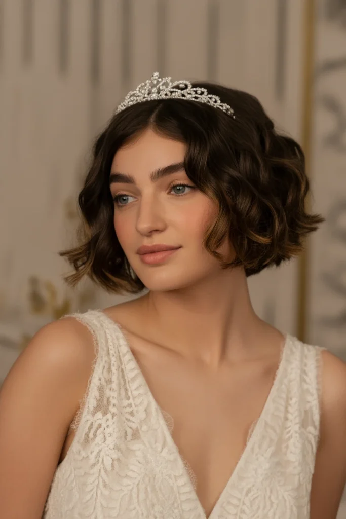 Short Wavy Bob with Tiara