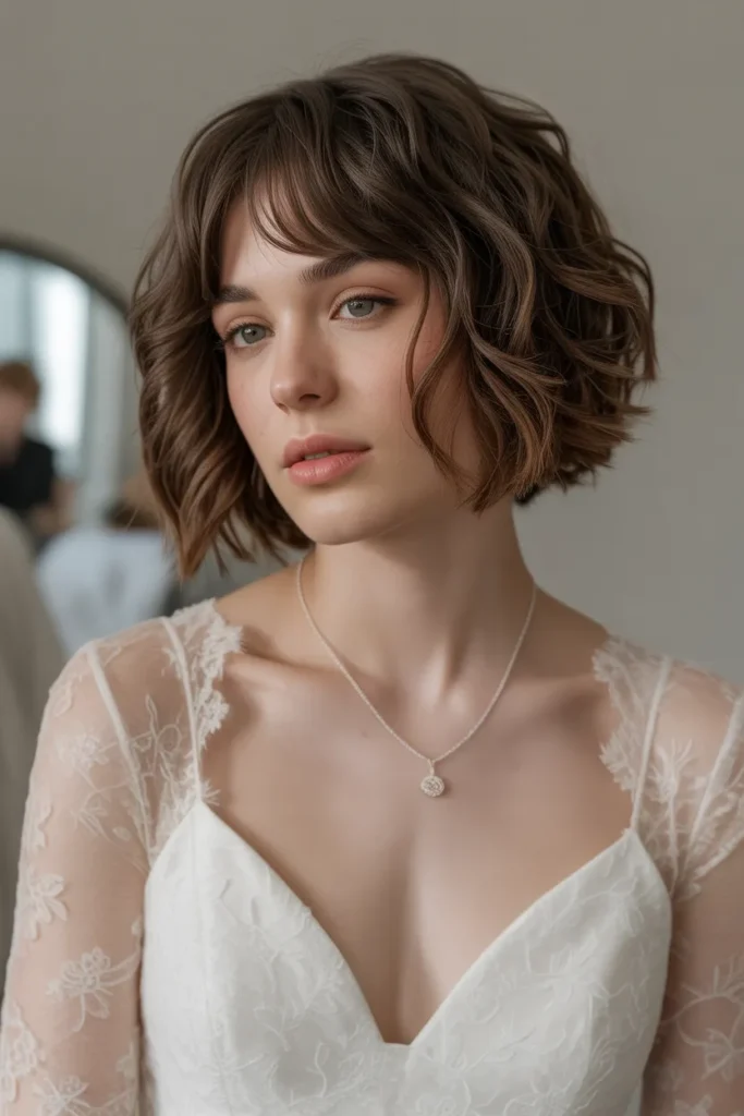 Short Wavy Bob with Wispy Bangs