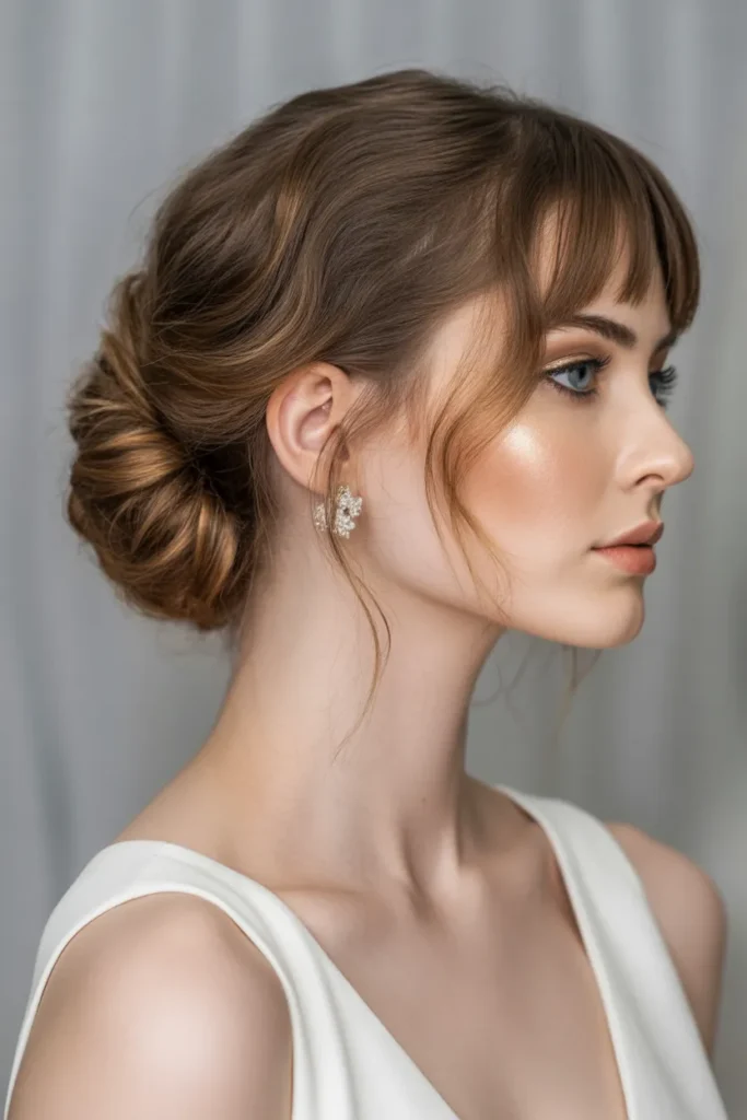 Side Bun with Side-Swept Bangs