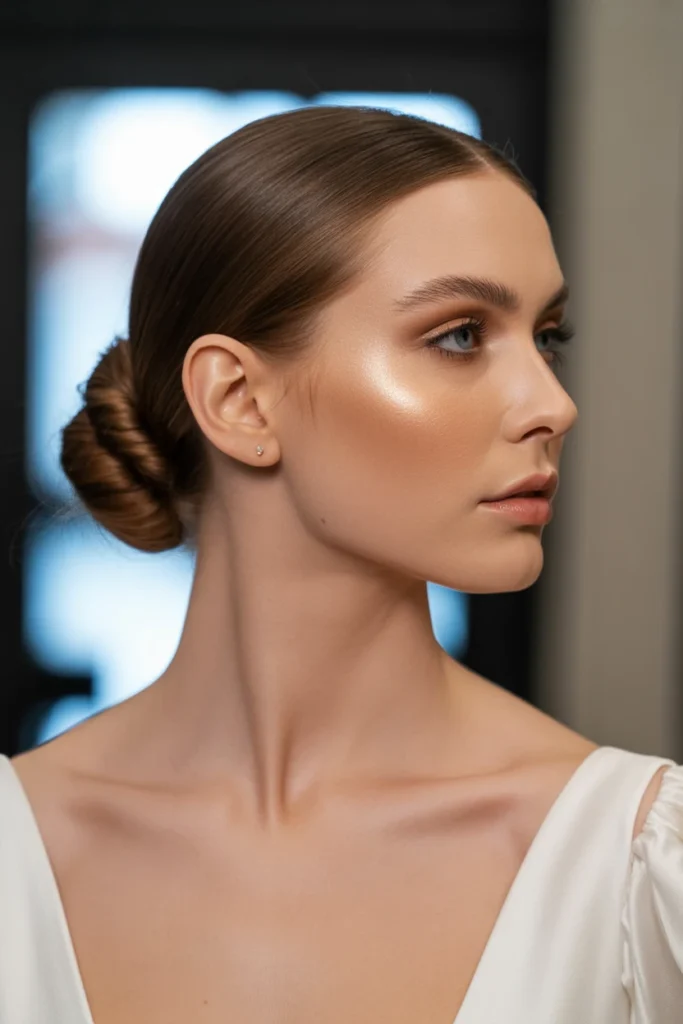 Sleek Low Bun with Center Part