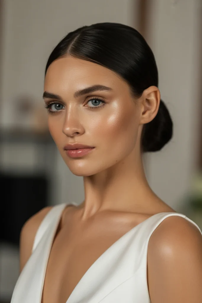 Sleek Low Bun with Middle Part