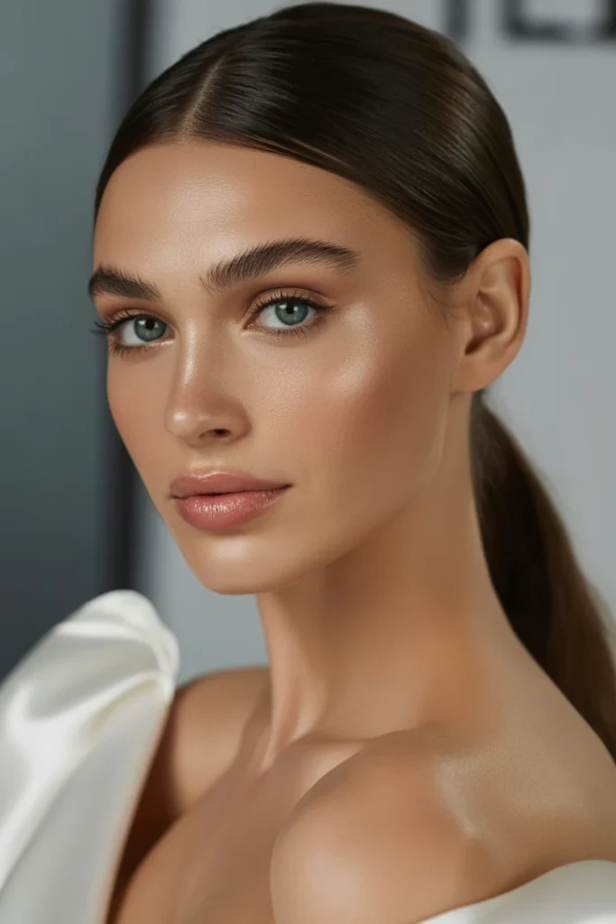 Sleek Low Ponytail with Middle Part