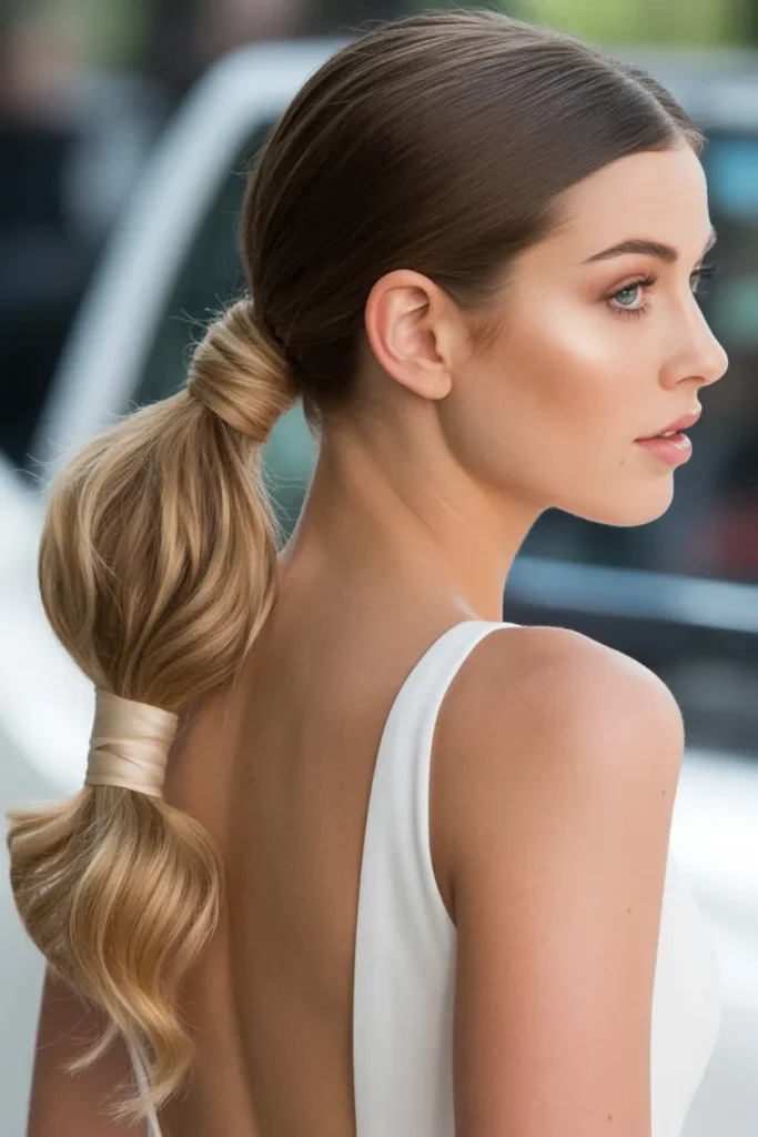 Sleek Ponytail with Hair Wrap