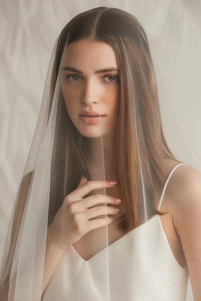 Sleek Straight Hair with Fingertip Veil