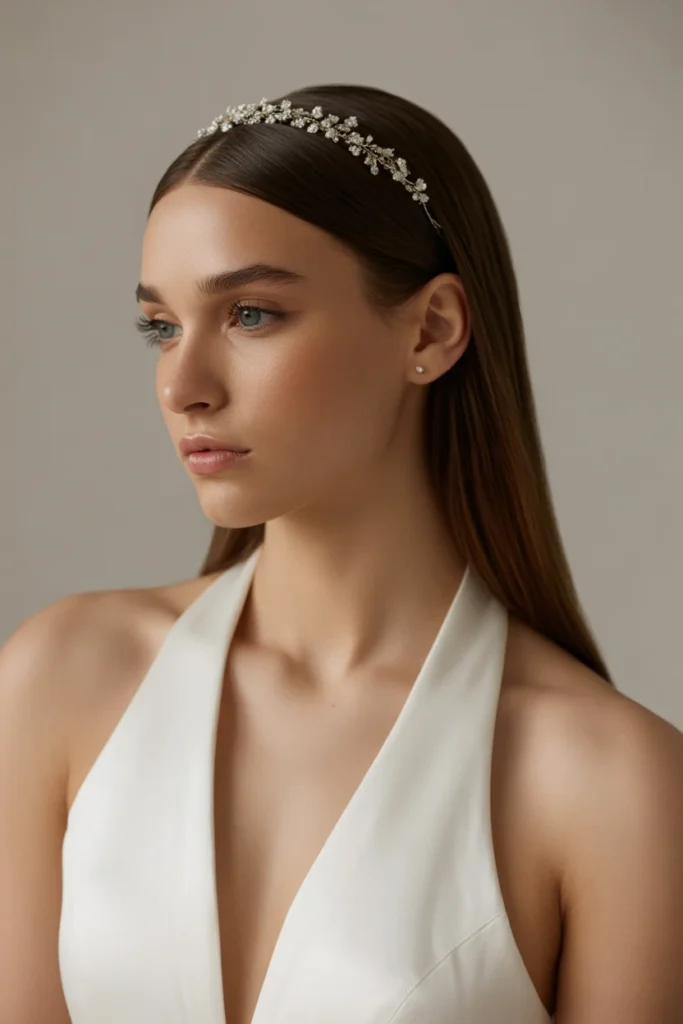 Sleek Straight Hair with Minimal Tiara