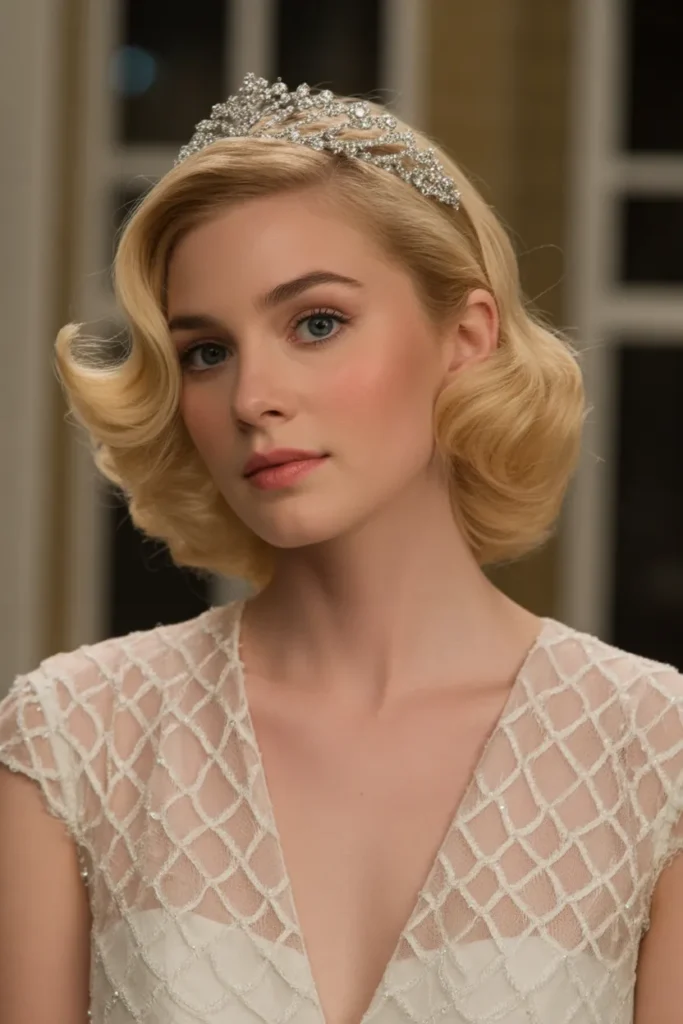 Soft Hollywood Waves with Tiara