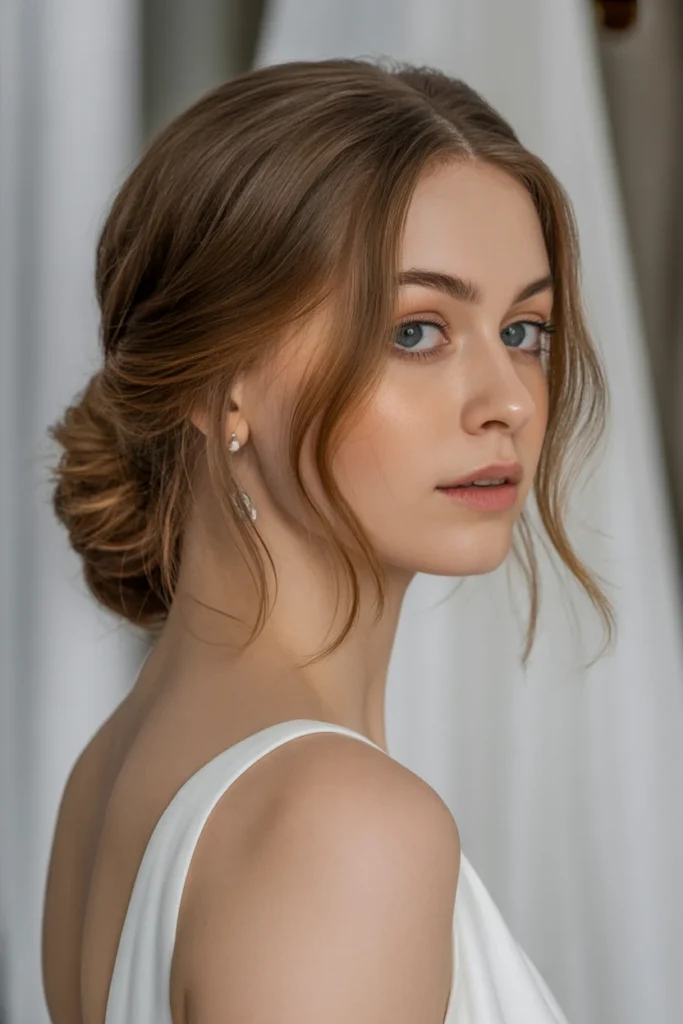 Soft Low Bun with Face-Framing Layers