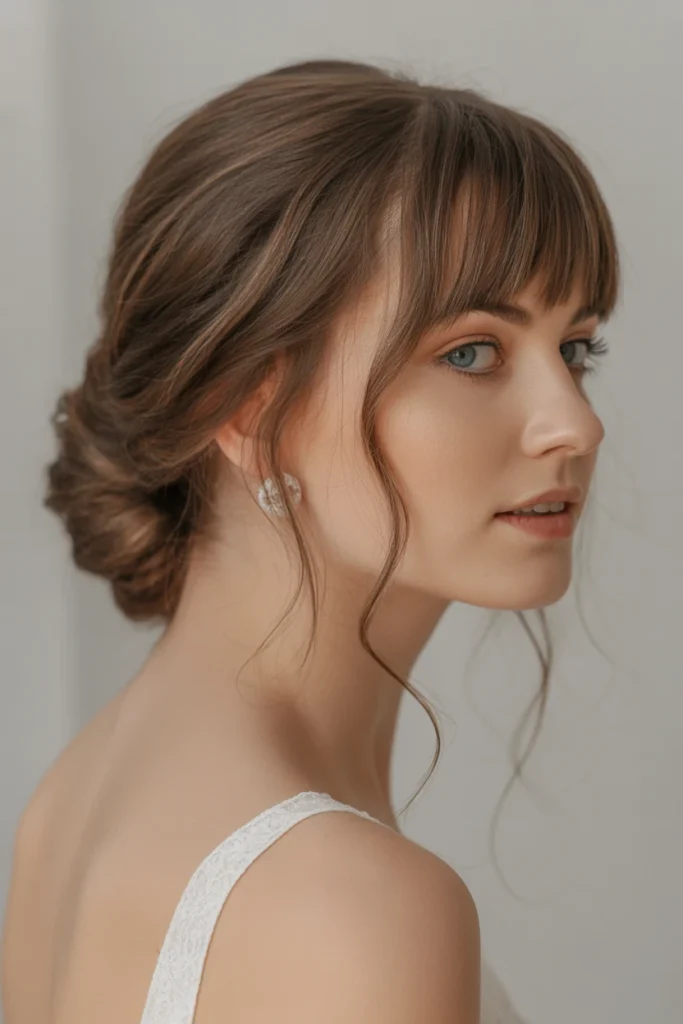 Soft Low Bun with Wispy Bangs