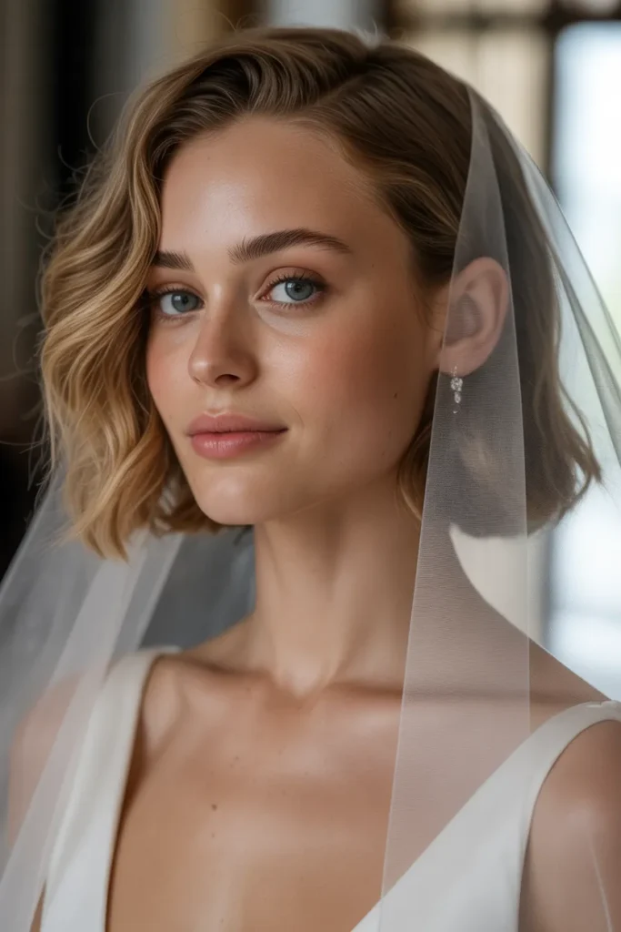 Soft Wavy Bob with Veil