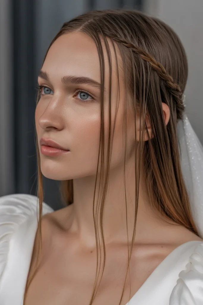 Straight Hair with Braided Crown