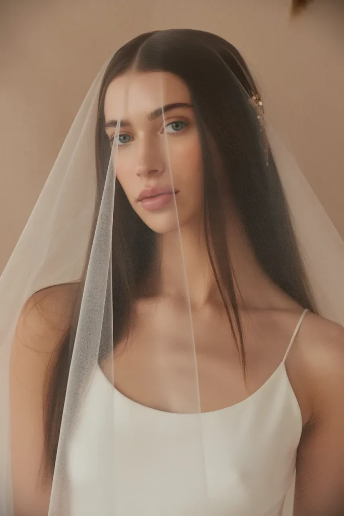 Straight Hair with Center Part and Veil
