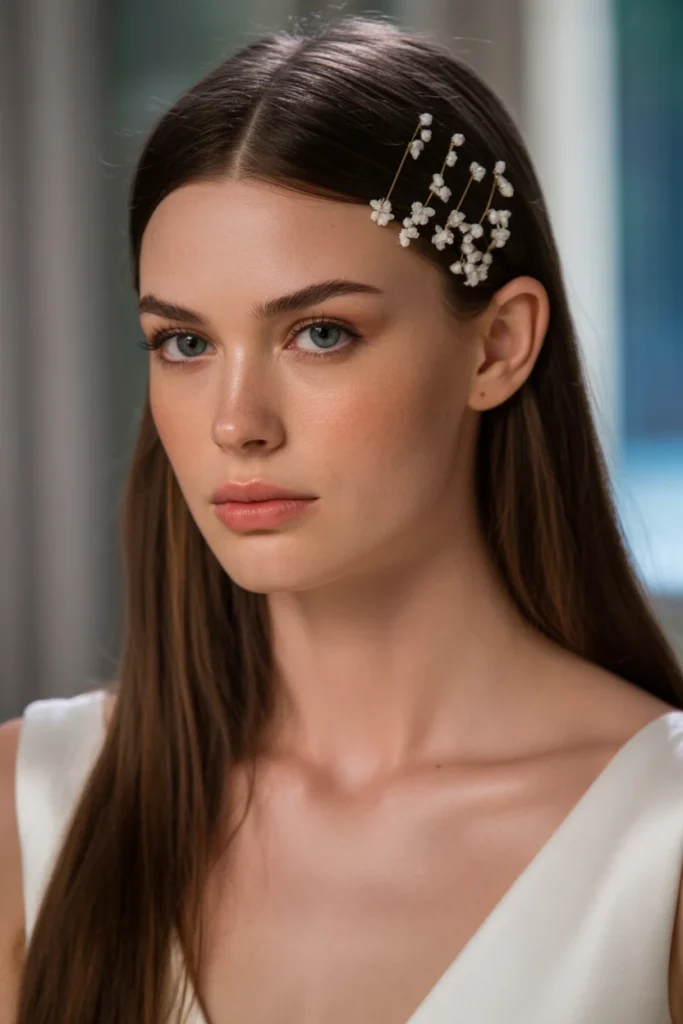 Straight Hair with Floral Pins