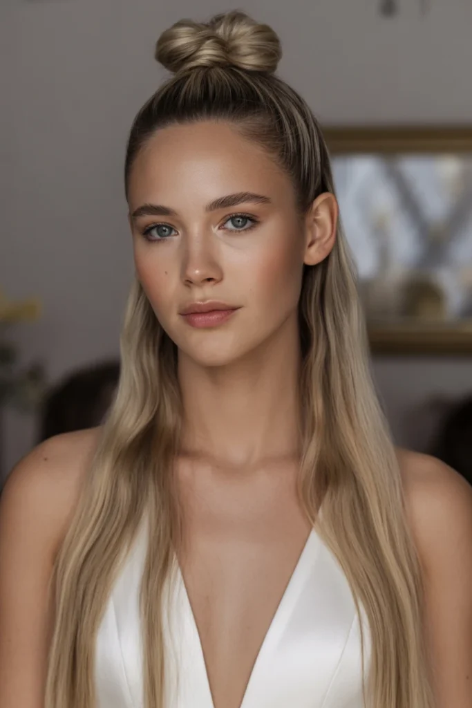 Straight Hair with Half-Up Knot