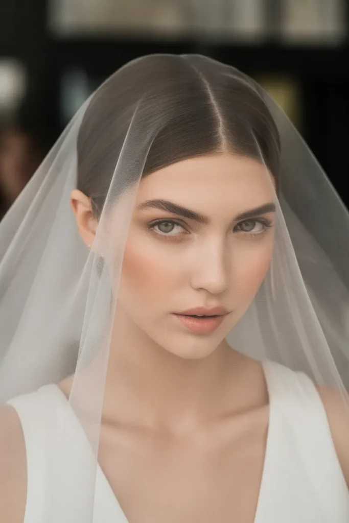 Straight Hair with Veil and Center Part