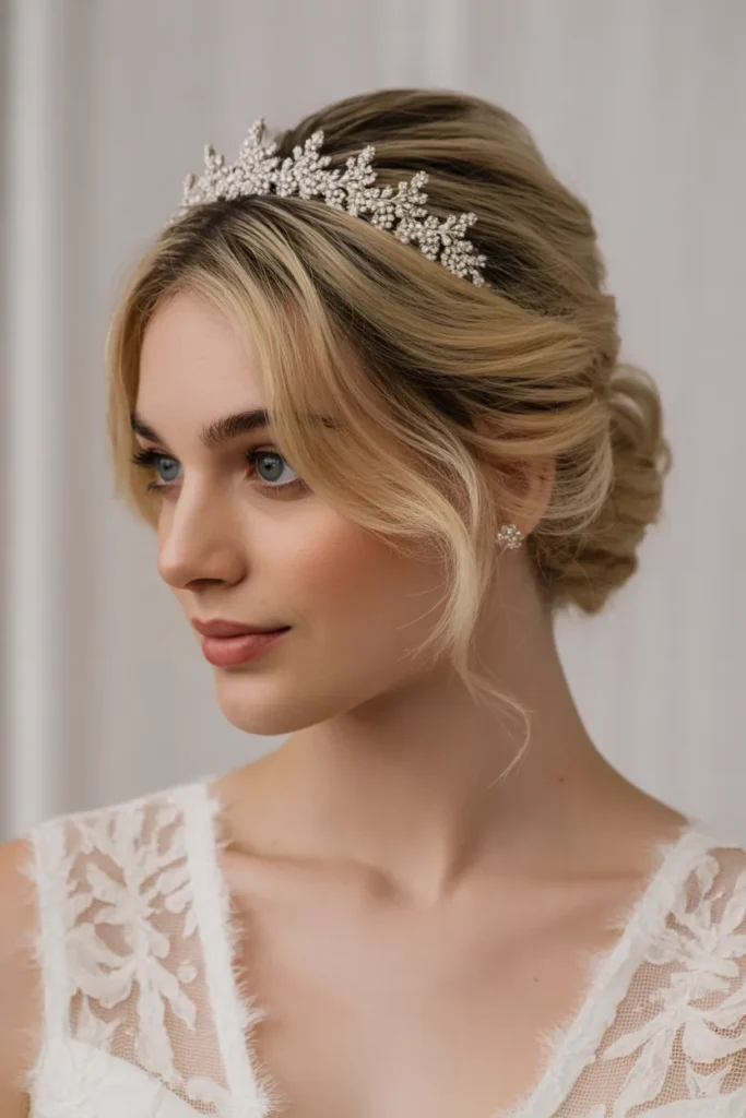 Textured Low Chignon with Tiara