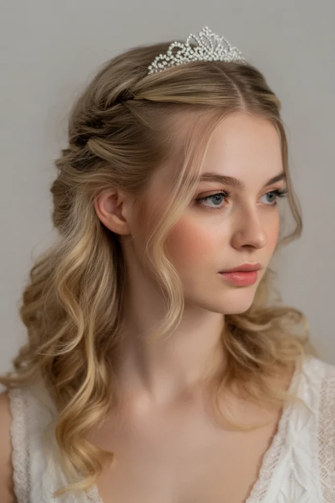 Twisted Half-Up Style with Tiara