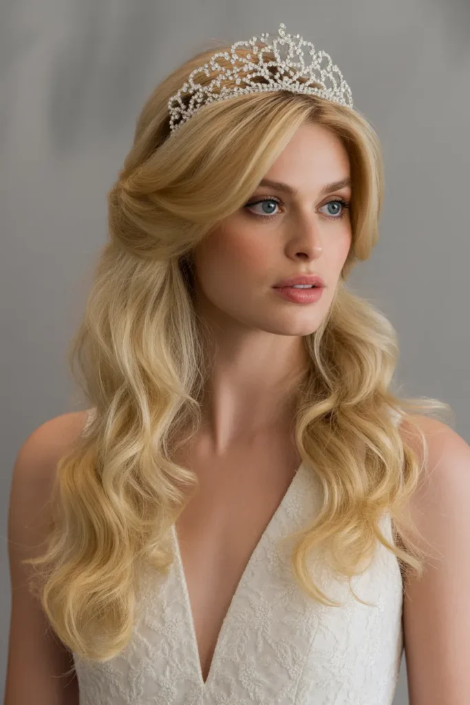 Voluminous Half-Up Style with Tiara