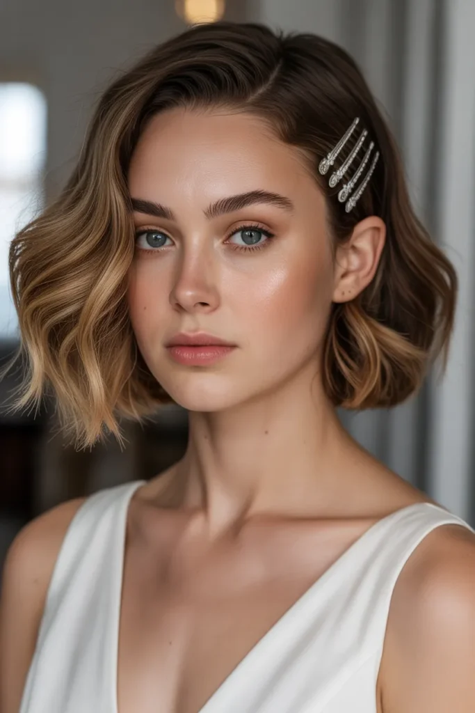 Wavy Bob with Side Pins